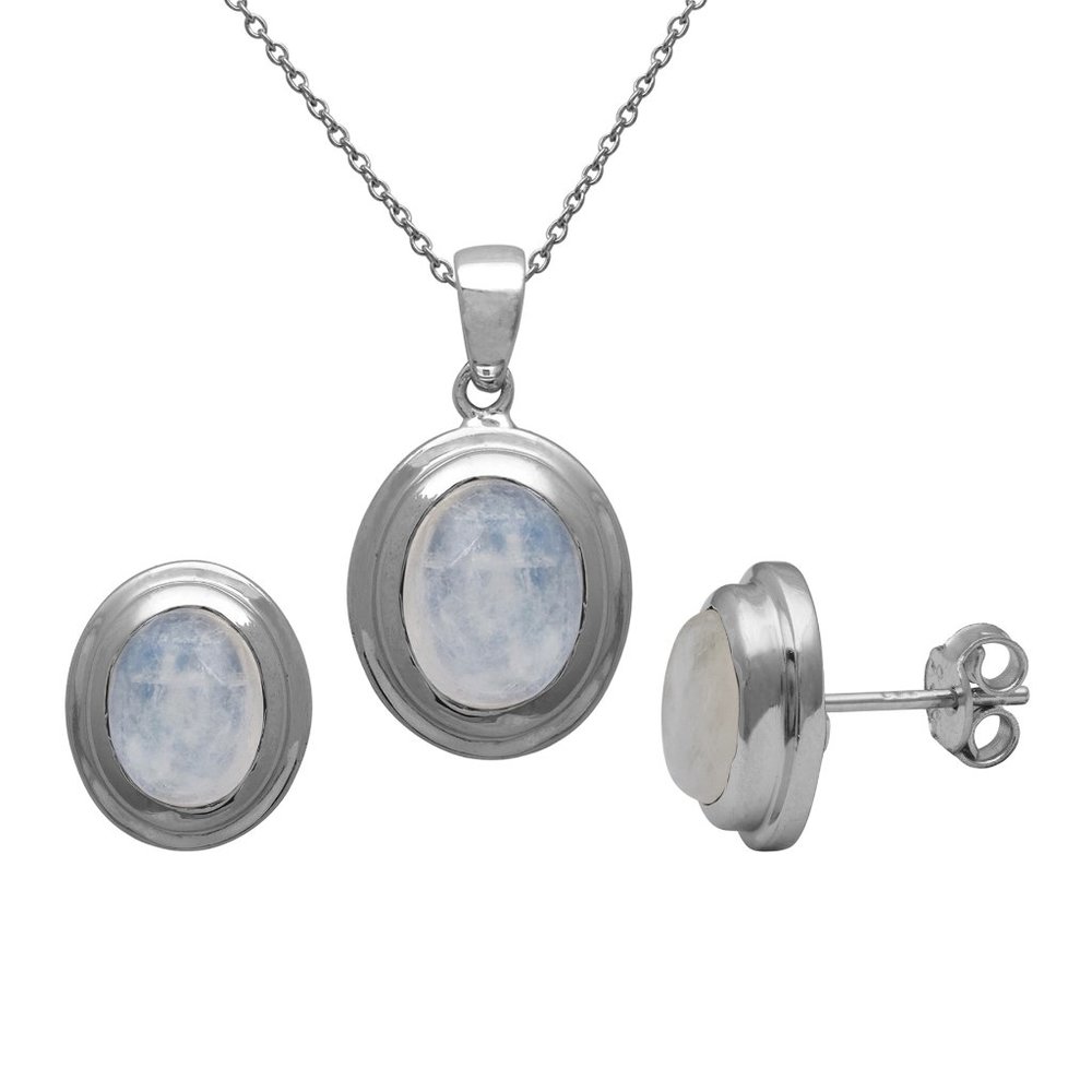 Natural Moonstone Necklace and Earrings Set